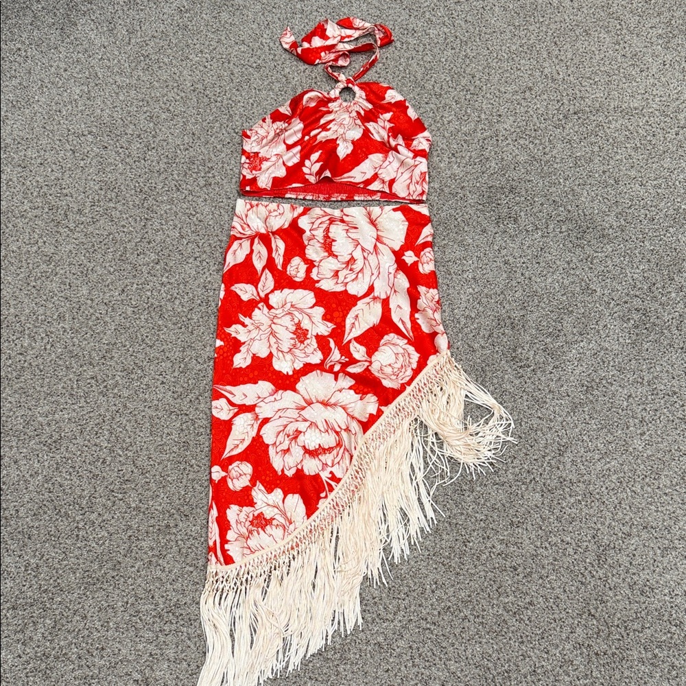 RACHEL ZOE Red Floral Halter Set